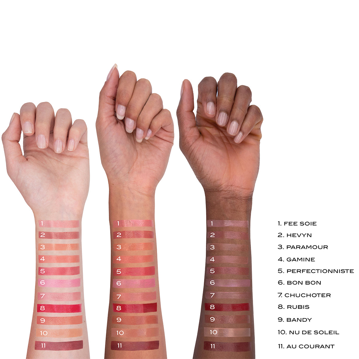 ALLVAR - lighter than lipstick and less shiny than lip gloss swatches shown on various skin tones