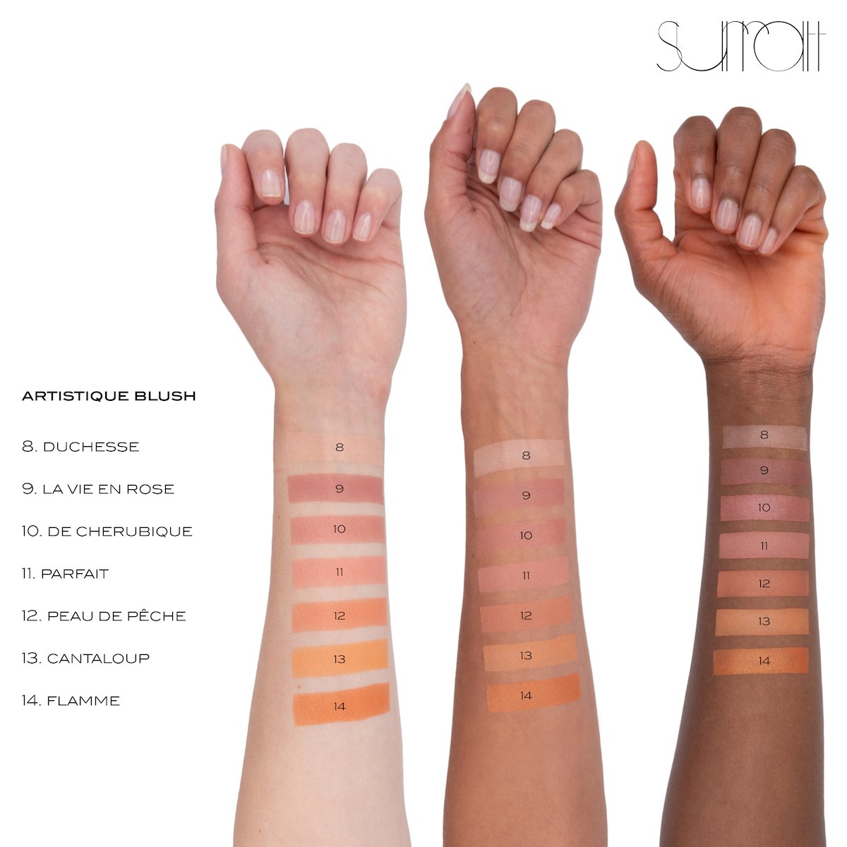 ALLVAR - powder blush, highlight and contour swatches on various skin tones shades 2
