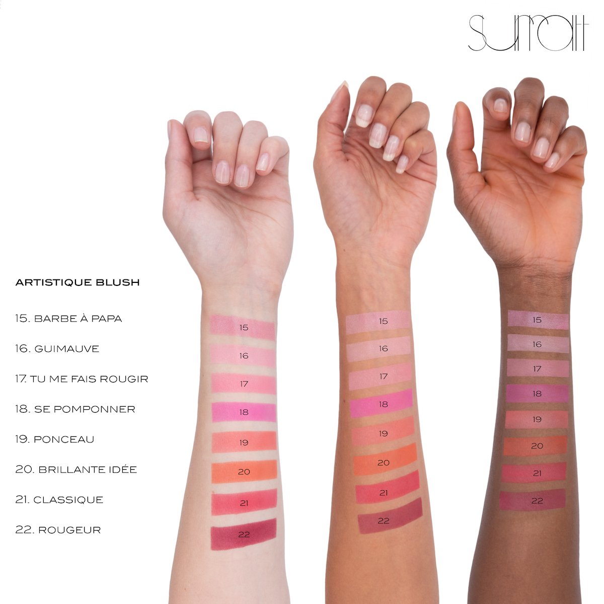 ALLVAR - powder blush, highlight and contour swatches on various skin tones 