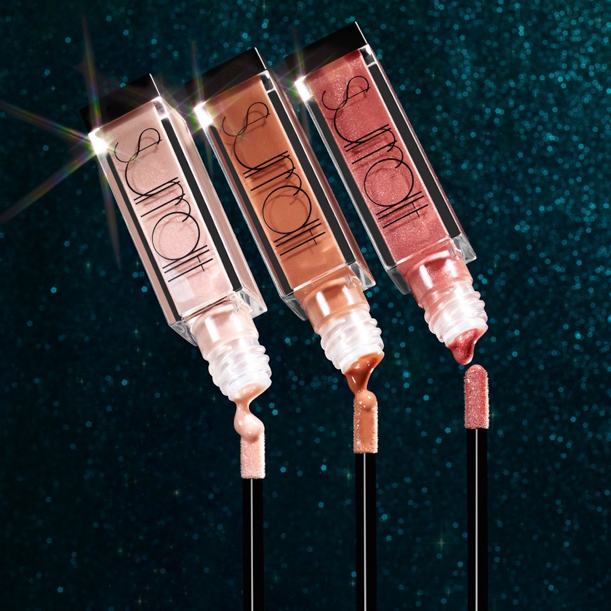 SOIGNE - WARM PINK WITH GOLD SHIMMER - non-sticky, high-shine formula in various pink and bronze shades with texture 